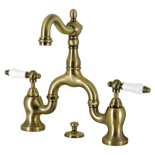 Bridge Bathroom Faucet with Brass PopUp, Antique Brass